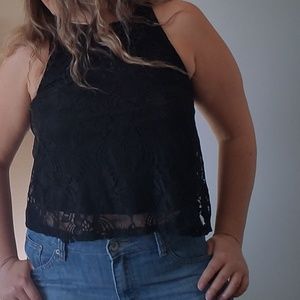 black cropped lace trapeze top || Love Blossom